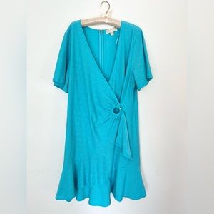 Michael Kors Plus Size Turquoise Eyelet Ruffled Wrap Dress Size 1X